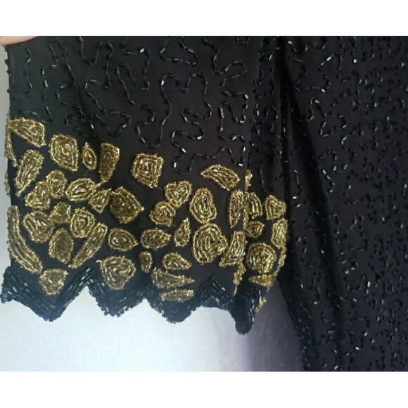 VTG Lourence Kazar Top Blouse Short Sleeves Black Gold Fully Sequins Lined Sz XL - Picture 5 of 15
